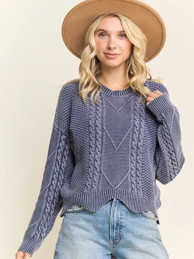 Cable Knit Wavy Hem Sweater