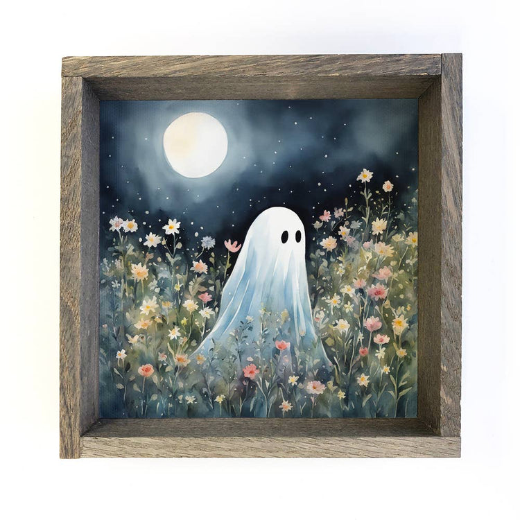 Cute Ghost in Wildflowers Sign