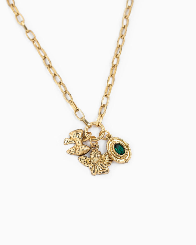 Angel Bow Stone Charm Necklace