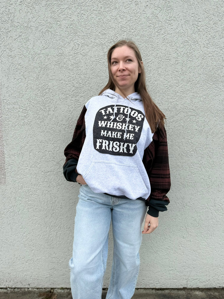 Tattoos & Whiskey Make Me Frisky Upcycled crewneck