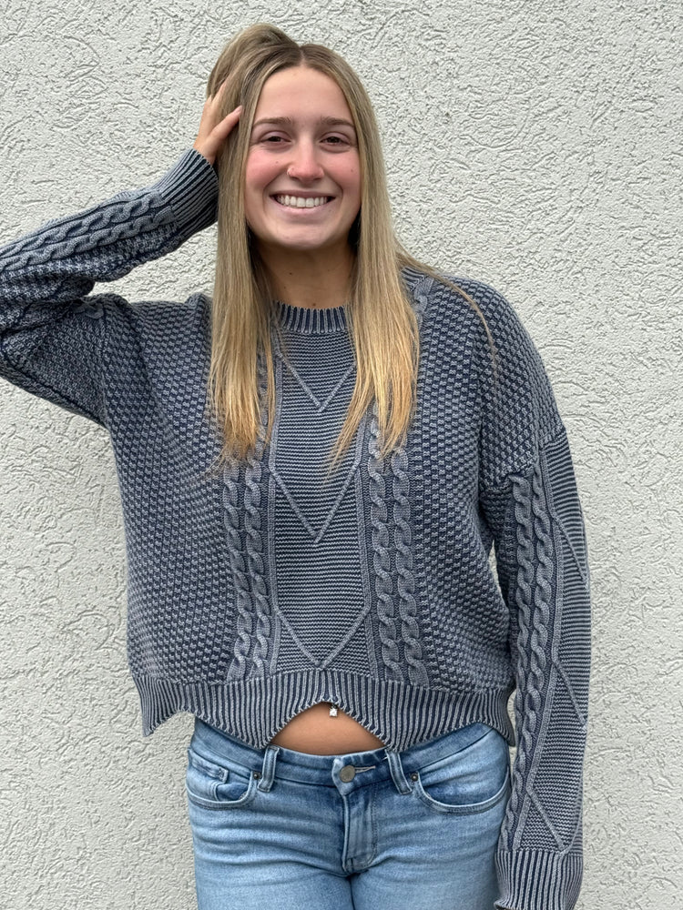 Cable Knit Wavy Hem Sweater
