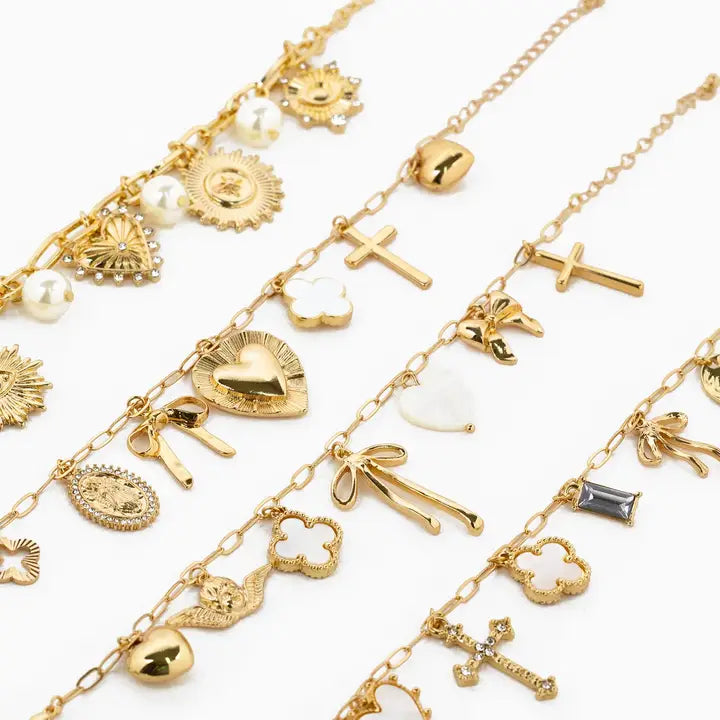 Pearl Clover Gold Charm Bracelet