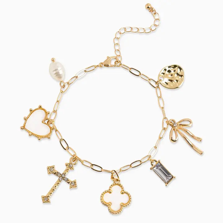 Pearl Clover Gold Charm Bracelet