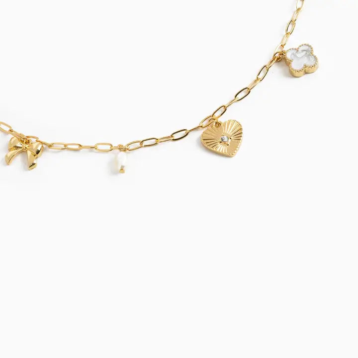 Sunburst Heart Mixed Charm Necklace