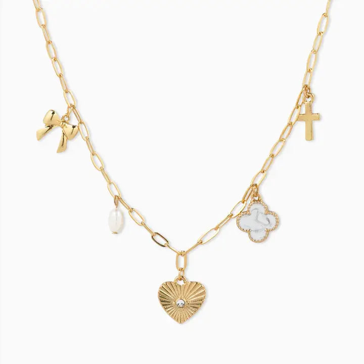 Sunburst Heart Mixed Charm Necklace