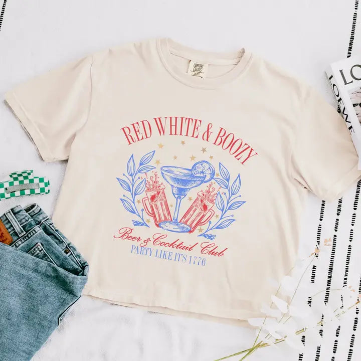 Red, White and Boozy Box Crop Tee