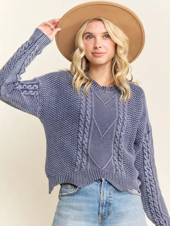 Cable Knit Wavy Hem Sweater