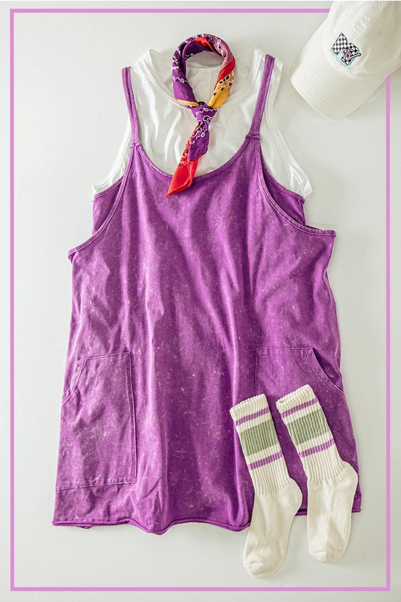 Mineral Washed Knit Mini Dress with Shorts Inside