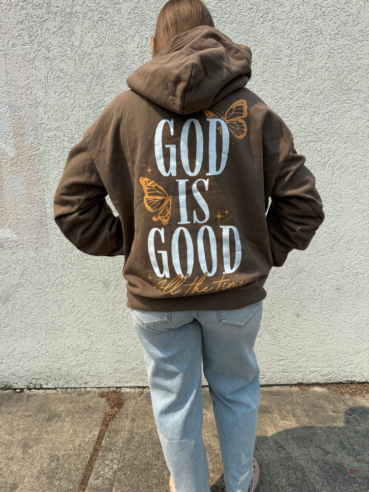 God Is Good All The Time Brown Hoodie