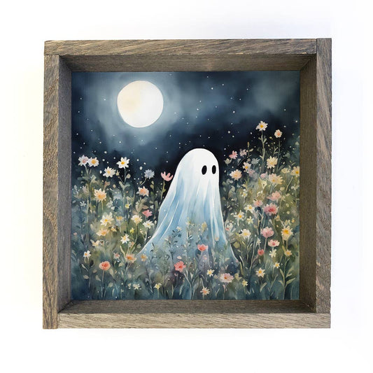 Cute Ghost in Wildflowers Sign