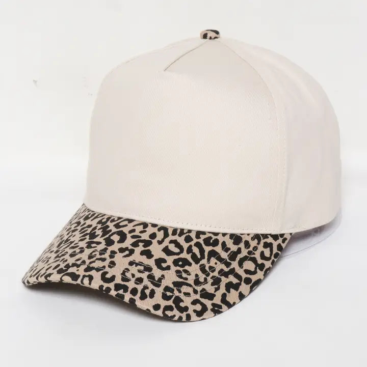 Leopard Print Brim 5-Panel Blank Cap