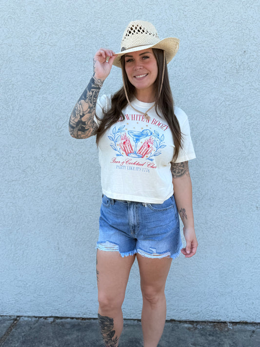 Red, White and Boozy Box Crop Tee