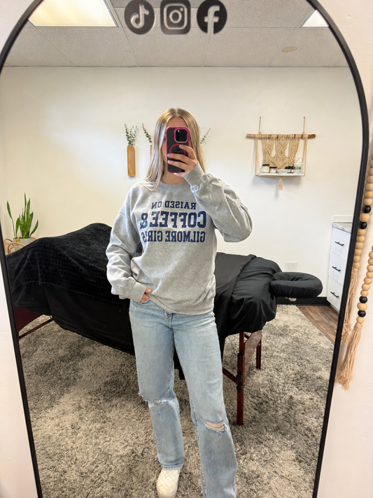 Raised on Gilmore Girls & Coffee Crewneck Sweatshirt | Gildan Heavy Blend