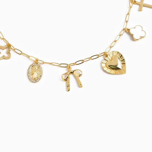 Heart Multi Gold Chunky Charm Necklace