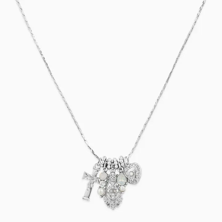 Saintly Cross Heart Charm Necklace