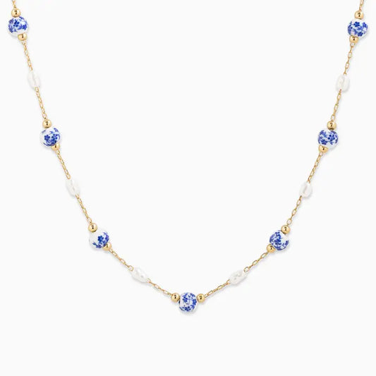 Blue and Pearl Bead Necklace