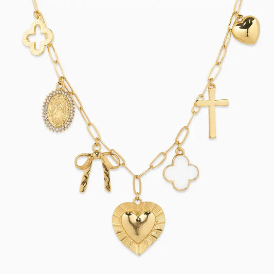 Gold Heart Chunky Charm Necklace