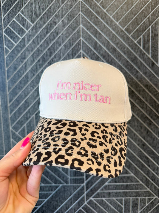 I'm Nicer When I'm Tan Embroidered Leopard Hat