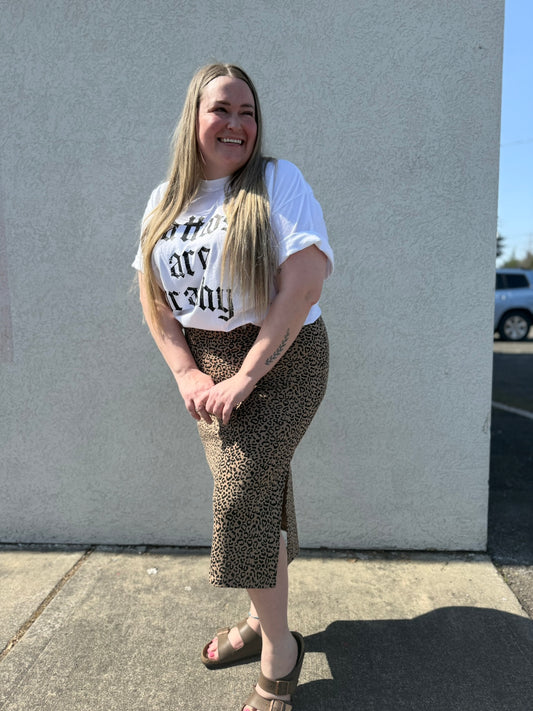 Animal Print High Waist Thigh Slit Skirt