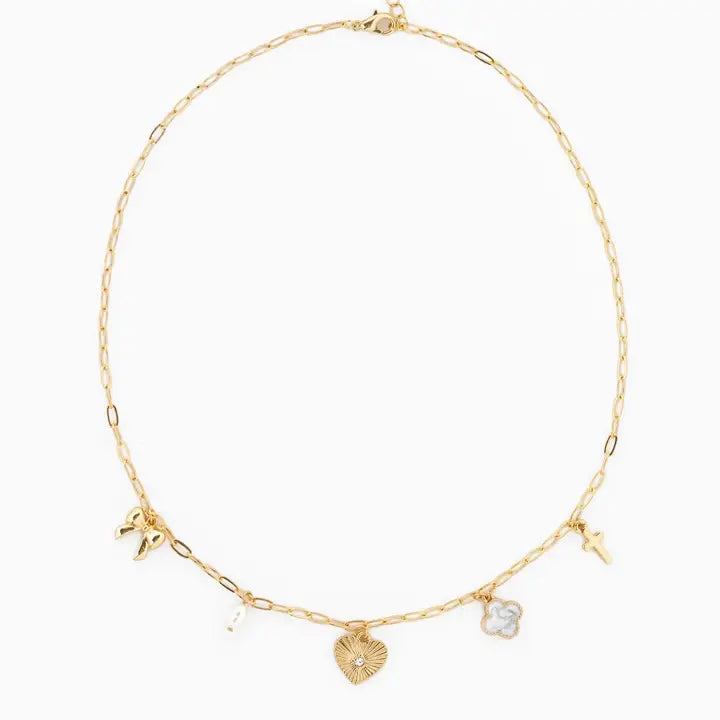 Sunburst Heart Mixed Charm Necklace