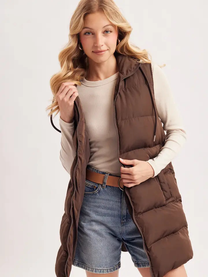 Hooded Longline Puffer Vest