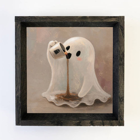 Cute Ghost Drinking Coffee Sign