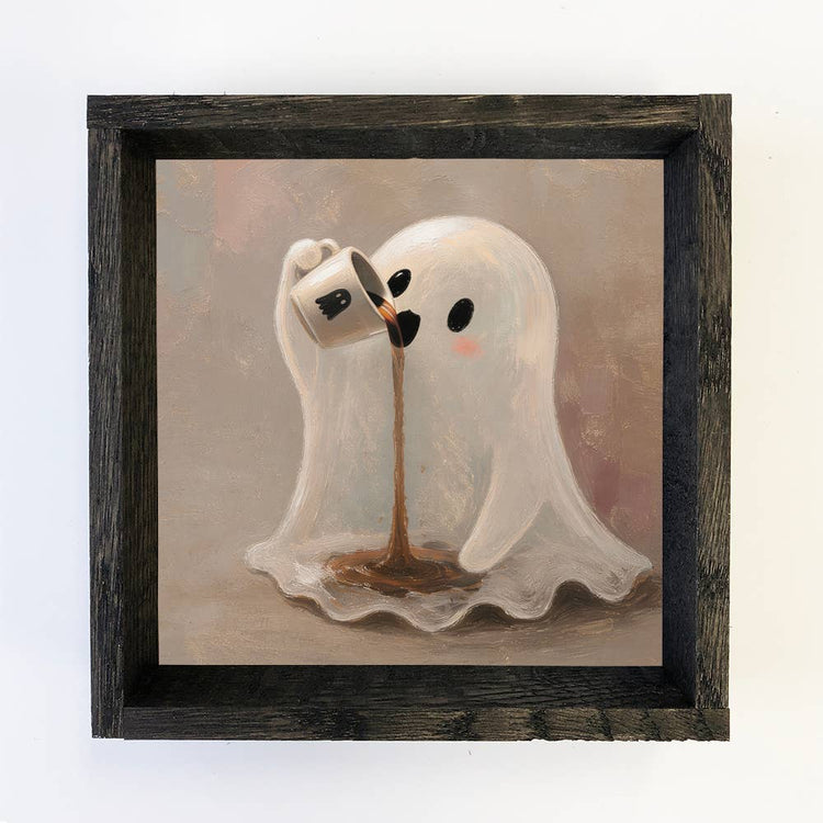 Cute Ghost Drinking Coffee Sign