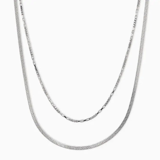 Double Layered Box and Snake Chain Necklace