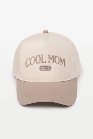 Cool Mom Club embroidered two-tone cotton baseball cap with curved brim and adjustable strap.